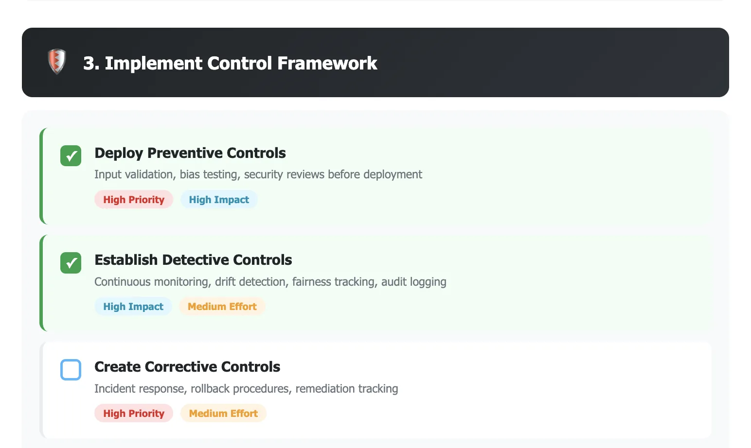 AI compliance best practices implementation checklist with progress tracking